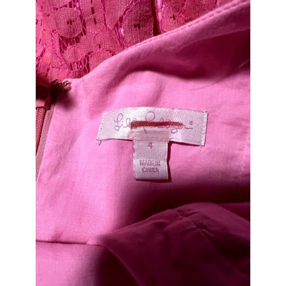 Lilly Pulitzer "Antonia Dress in Fiesta Pink Daisy" size 4 lace with front bow - Picture 8 of 8